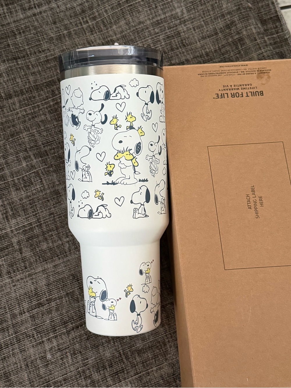 White Peanuts Snoopy & Woodstock Travel Tumbler